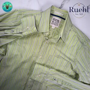 Ruehl No. 925 Mens Large Striped Button Down Shirt Green Blue Casual Luxury